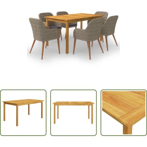 Mesa de comedor -  Juego de comedor para jardín 7 piezas marrón