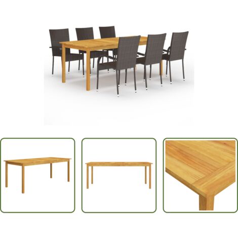 Mesa de comedor -  Juego de comedor para jardín 7 piezas marrón
