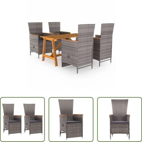Mesa de comedor -  Juego de comedor para jardín de 5 piezas gris