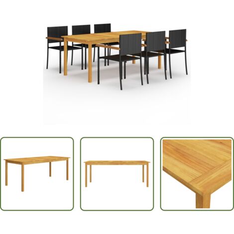 Mesa de comedor -  Juego de comedor para jardín de 7 piezas negro