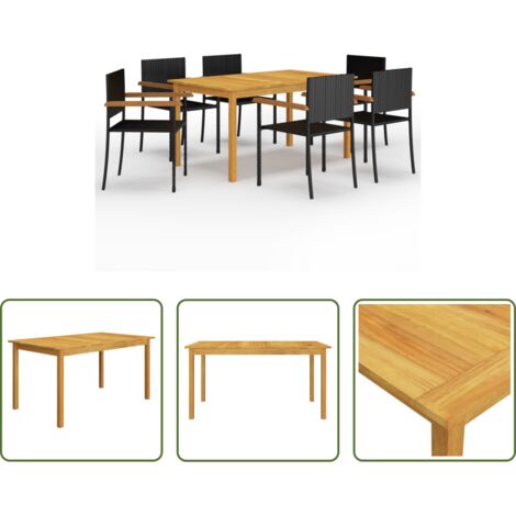 Mesa de comedor -  Juego de comedor para jardín de 7 piezas negro