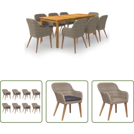 Mesa de comedor -  Juego de comedor para jardín de 9 piezas marrón