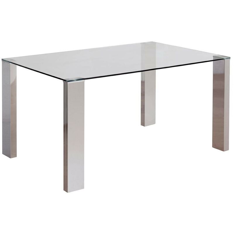 

Mesa de comedor KARINA sobre de cristal y patas de DM con terminación acero de 140x90 cm