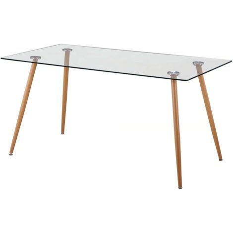 Mesa de comedor Kler para comedor estilo moderno en color Roble Sonoma con cristal y metal, medidas 140x75x80 cm