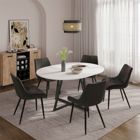 Mesa de comedor Loyd, Blanco/negro, 120 x 120 cm extensible, Vicco