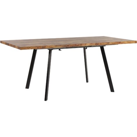 Mesa de comedor madera clara patas de metal negro MDF extensible 140/180 x 90 cm extensión tradicional Harlow