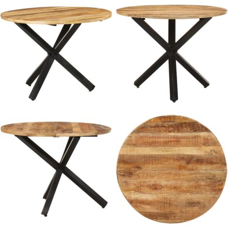 Mesa de comedor madera de mango rugosa redonda 100x100x75 cm - Madera de mango rugosa - Mesa redonda