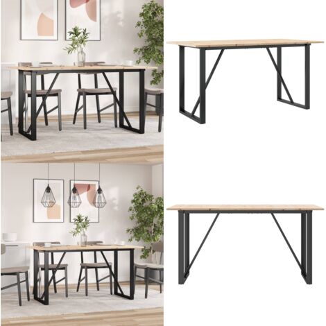 Mesa de comedor marco O madera maciza pino y acero 140x80x75cm - Mesa de comedor de madera - Mesa de comedor de pino