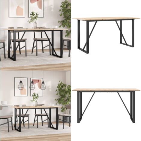 Mesa de comedor marco O madera maciza pino y acero 160x80x75cm - Madera maciza - Mesa de comedor marco O