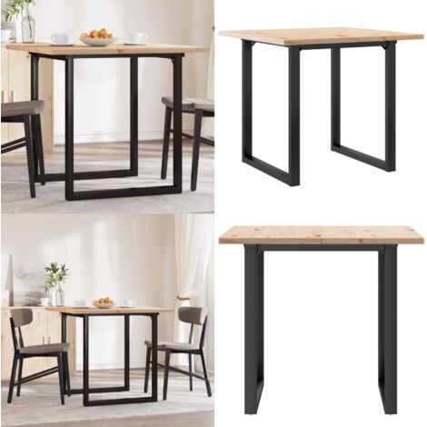 Mesa de comedor marco O madera maciza pino y acero 90x90x75,5cm - Madera maciza - Pino