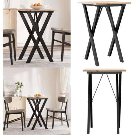 Mesa de comedor marco X madera maciza pino y acero 50x50x75 cm - Madera maciza - Pino