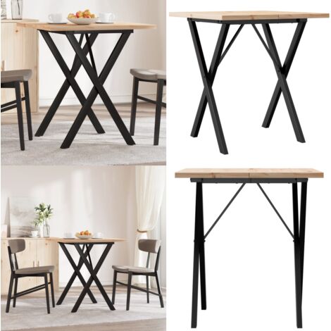 Mesa de comedor marco X madera maciza pino y acero 70x70x75,5cm - Madera maciza - Mesa de comedor con marco X