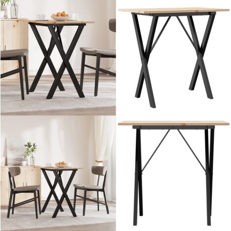 Mesa de comedor marco X madera maciza pino y acero 80x50x75 cm - Madera maciza - Pino