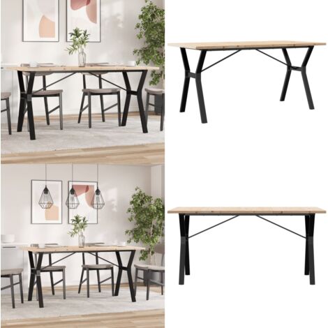 Mesa de comedor marco Y madera maciza pino acero 140x80x75,5 cm - Madera maciza - Pino