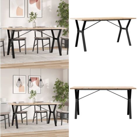 Mesa de comedor marco Y madera maciza pino acero 160x80x75,5 cm - Madera maciza - Pino