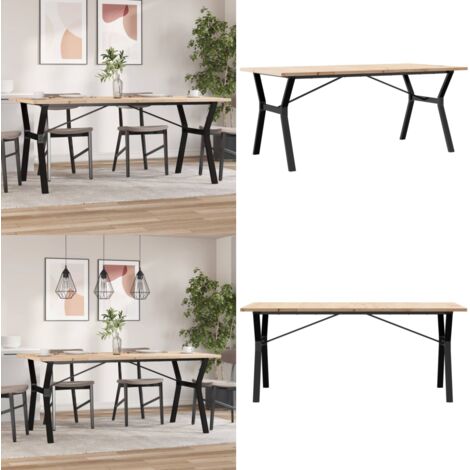 Mesa de comedor marco Y madera maciza pino acero 180x90x75,5 cm - Madera maciza - Pino