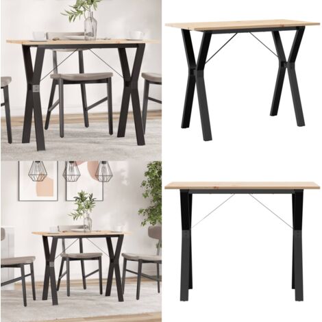 Mesa de comedor marco Y madera maciza pino y acero 100x50x75cm - Madera maciza - Pino