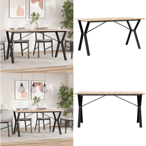 Mesa de comedor marco Y madera maciza pino y acero 140x80x75cm - Mesa de comedor de madera - Mesa de comedor de pino
