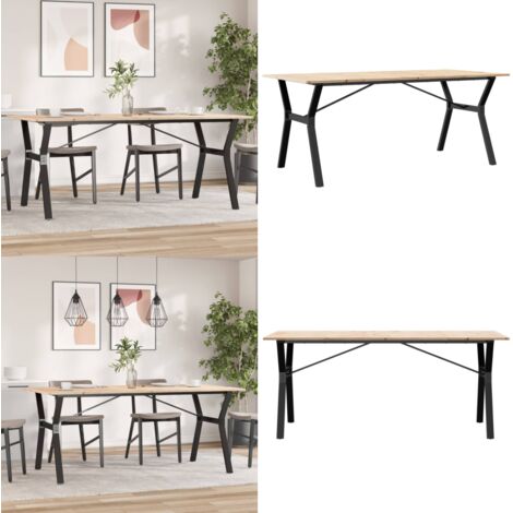 Mesa de comedor marco Y madera maciza pino y acero 180x90x75cm - Madera maciza - Mesa de comedor con marco Y