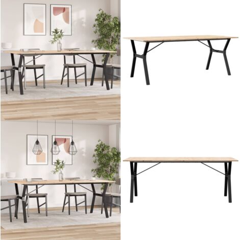 Mesa de comedor marco Y madera maciza pino y acero 200x100x75cm - Mesa de comedor de madera - Mesa de comedor de pino
