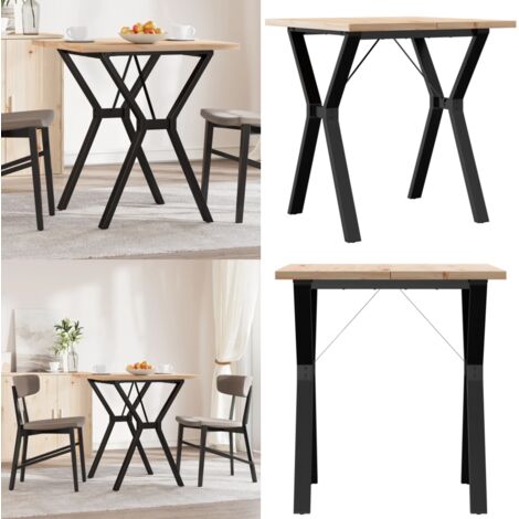Mesa de comedor marco Y madera maciza pino y acero 70x70x75,5cm - Madera maciza - Mesa de comedor pino
