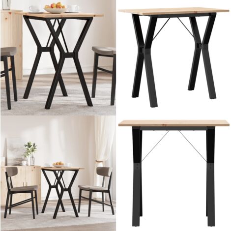 Mesa de comedor marco Y madera maciza pino y acero 80x50x75 cm - Madera maciza - Pino