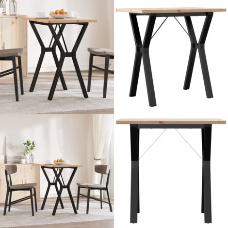 Mesa de comedor marco Y madera maciza pino y acero 80x50x75,5cm - Madera maciza - Pino