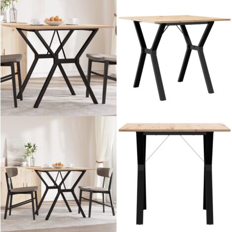 Mesa de comedor marco Y madera maciza pino y acero 80x80x75 cm - Madera maciza - Pino