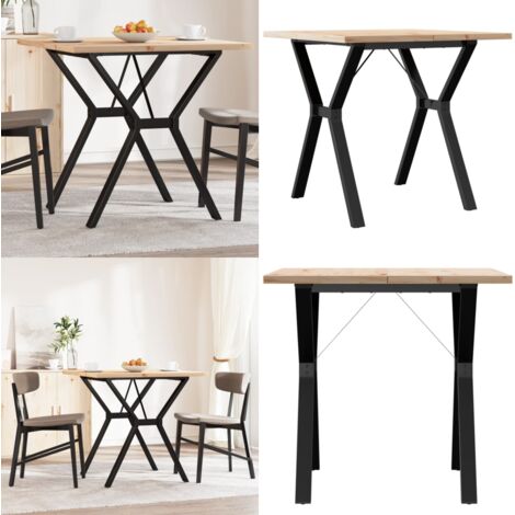 Mesa de comedor marco Y madera maciza pino y acero 80x80x75,5cm - Madera maciza - Pino