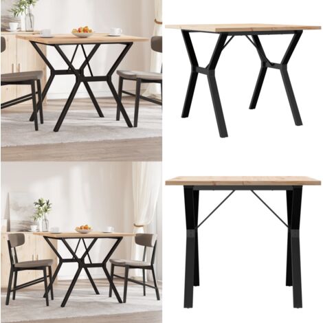 Mesa de comedor marco Y madera maciza pino y acero 90x90x75,5cm - Madera maciza - Pino