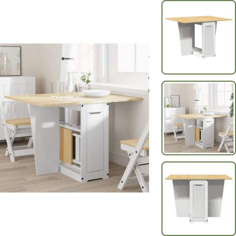 Mesa de comedor mariposa - vidaXL Mesa de comedor plegable mariposa Corona madera pino blanco - Mesa de comedor con almacenamiento