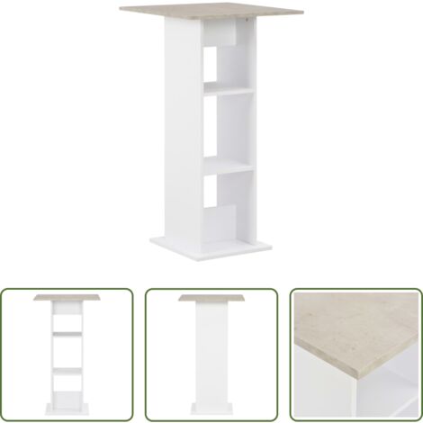 Mesa de comedor -  Mesa alta de bar blanco y gris hormigón 60x60x110 cm