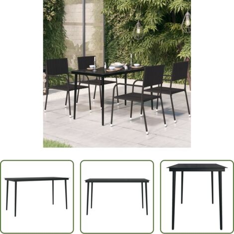 Mesa de comedor - Mesa de comedor de jardín acero y vidrio negra 140x70x74 cm