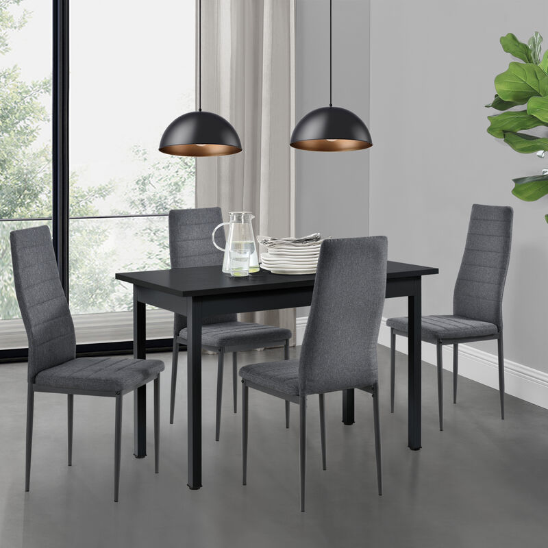 

Mesa de comedor Minimalista - 120cm x 60cm x 75cm - Negro - para 4 Personas - Set de 4 x Sillas de diseño - Tapizado de tela - 96 x 43 x 52 cm - Gris