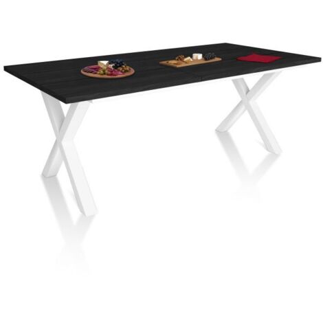 Mesa de comedor Oana 200 Negro Blanco 90cm (ancho) x 75cm (alto)