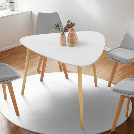 Mesa de comedor ovalada GAIA, para 4 personas, tablero blanco, patas de madera 110 cm
