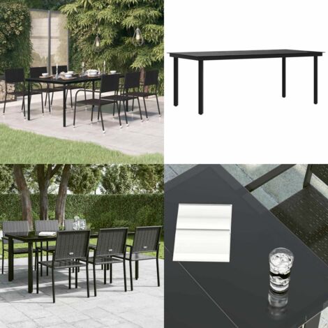Mesa de comedor para jardín acero y vidrio negro 200x100x74 cm - Mesa de comedor exterior - Mesa de comedor de acero