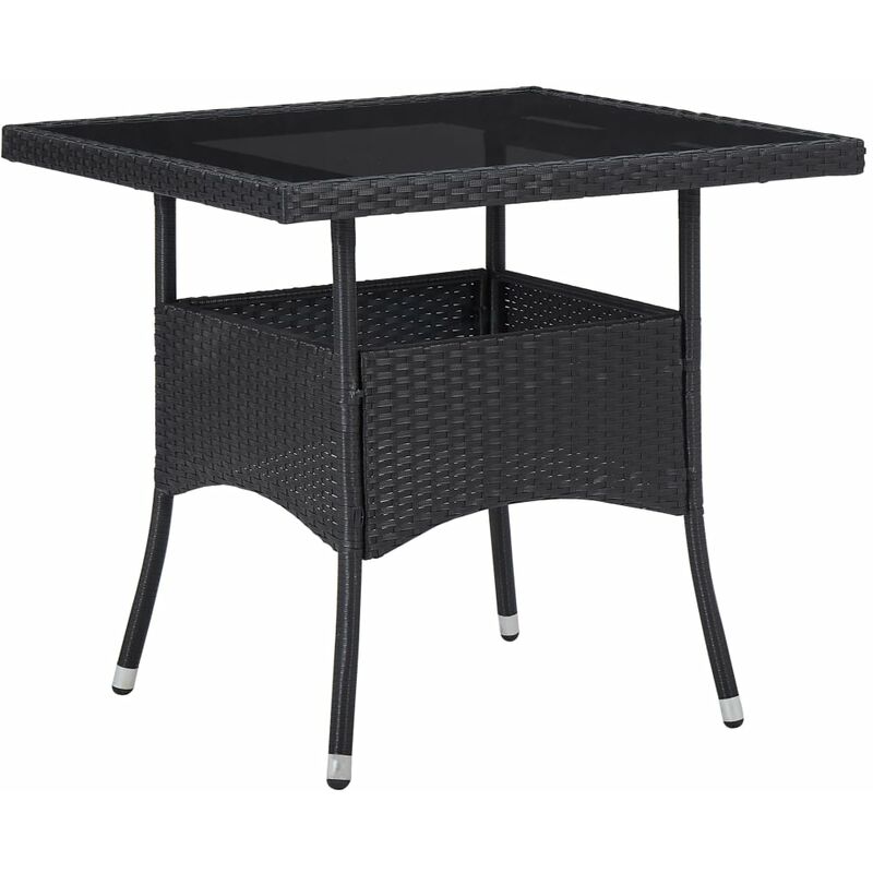

vidaXL Mesa de Comedor para Jardín Ratán Sintético y Vidrio Negro - Negro