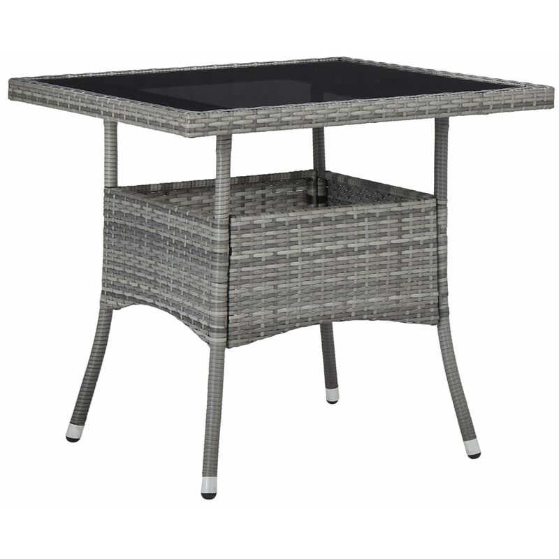 

Mesa de comedor para jardín ratán sintético y vidrio gris - Gris