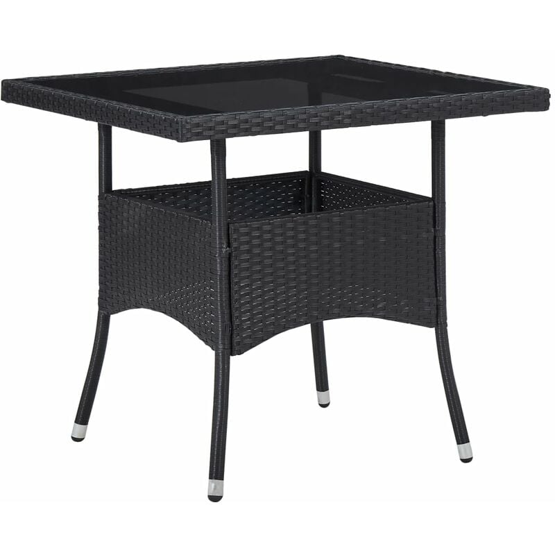 

Mesa de comedor para jardín ratán sintético y vidrio negro - Negro