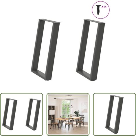 Mesa de comedor -  Patas para mesa de comedor en forma de U (2 unidades), antracita, 60 x (72-73) cm, acero