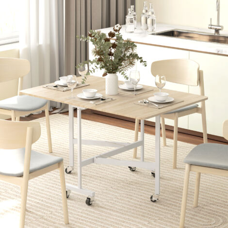 Mesa de Comedor Plegable para 4-6 Personas con Ruedas y Alas Abatibles Mesa Abatible para Cocina Salón 120x80x73cm Roble