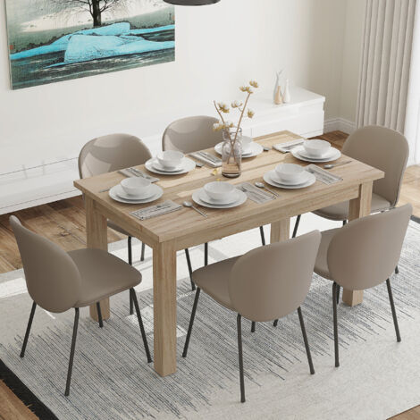 Mesa de Comedor Rectangular 140x80 cm para 6 Personas Tablero Laminado de 30 mm y Patas Robustas Estilo Moderno Natural