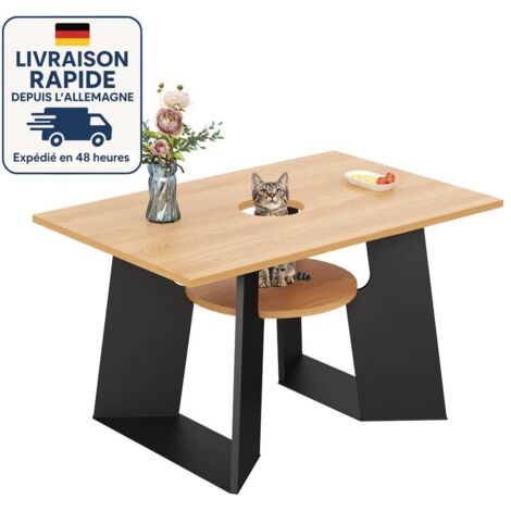 Mesa de comedor rectangular de 130×85×75 cm - 6 plazas - Incluye zona para mascotas y estante de almacenaje - Acabado en madera natural negra