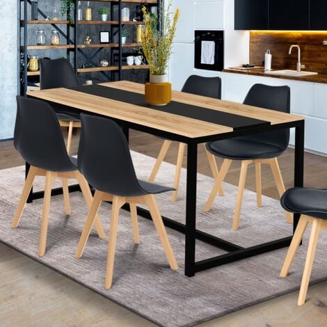 Mesa de comedor rectangular DOVER 8 personas banda central negra diseño industrial 150 cm