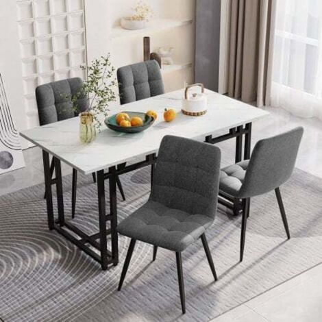 Mesa de comedor rectangular moderna lujo ligero 140x80 cm 1 ud con patas de metal negro