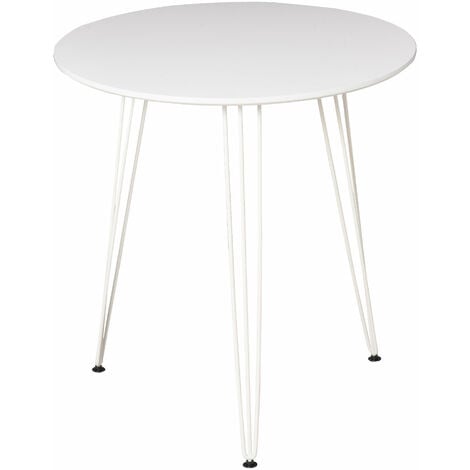 Mesa de Comedor Redonda con Patas de Horquilla Metálicas Estilo Moderno Nórdico para Cocina Salón Cafetería Bar Ø70x75 cm Blanco