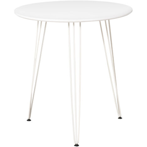 Mesa de Comedor Redonda con Patas de Horquilla Metálicas Estilo Moderno Nórdico para Cocina Salón Cafetería Bar Ø70x75 cm Blanco