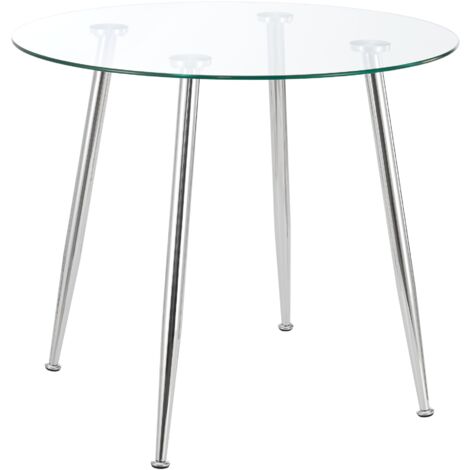 Mesa de comedor redonda de acero templado y cristal 75 x 80 cm cromado transparente 030008704