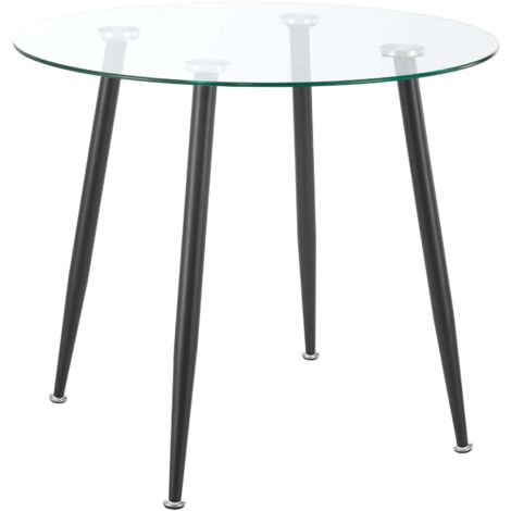 Mesa de comedor redonda de acero templado y cristal 75 x 87 cm negro transparente 030008707